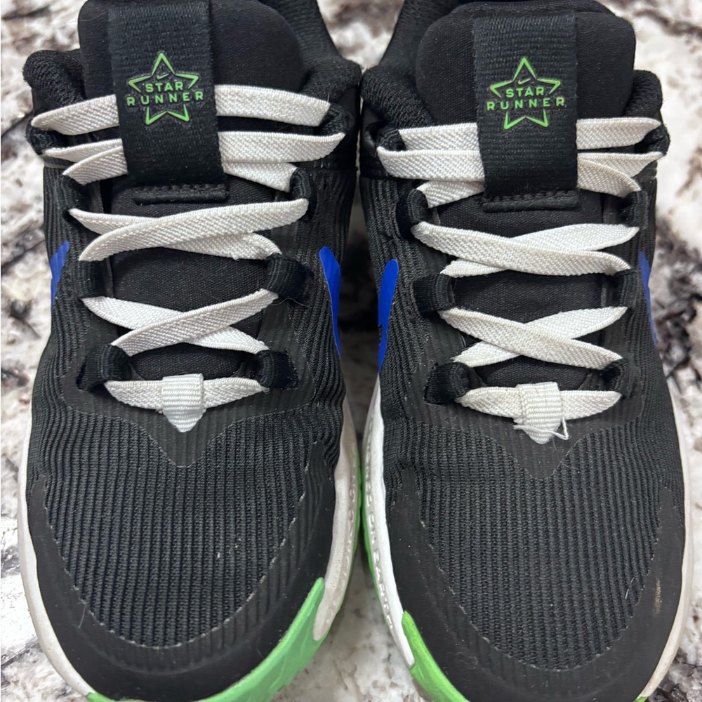 Nike Kids Black Sneakers with Green and Blue Accents